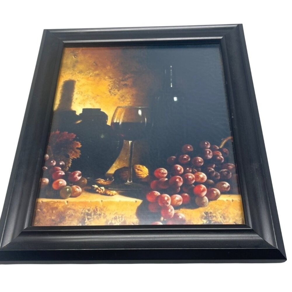 Black framed art print Wine Bottle Grape Walnuts purple Tusken decor 12x10" READ